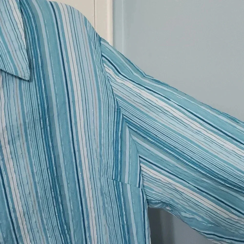JM Collection Blue Button Down - Picture 7 of 13